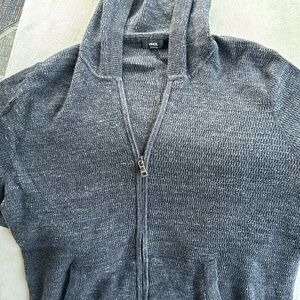 VINCE Men's Modern Military Thermal Zip-Up Hoodie in Navy Size M